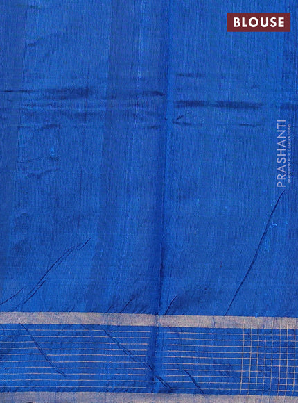 Pure dupion silk saree cs blue with zari woven buttas and zari woven checked border
