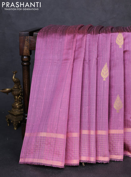 Pure dupion silk saree mauve pink with zari woven buttas and zari woven checked border