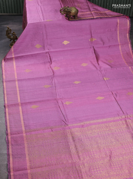 Pure dupion silk saree mauve pink with zari woven buttas and zari woven checked border