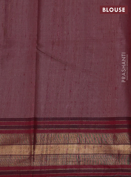 Pure dupion silk saree light pink and maroon shade with plain body and temple design zari woven border