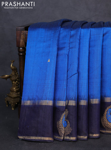 Pure dupion silk saree cs blue and navy blue with zari woven buttas and rettapet woven butta border