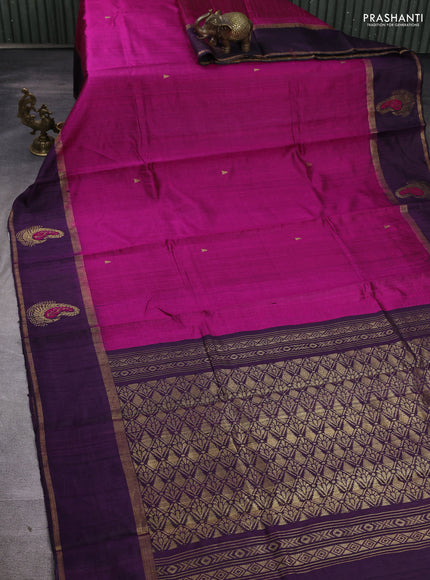 Pure dupion silk saree magenta pink and deep purple with zari woven buttas and woven butta border