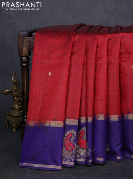 Pure dupion silk saree red and violet with zari woven buttas and woven butta border