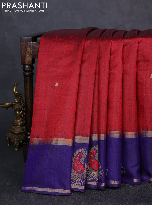 Pure dupion silk saree red and violet with zari woven buttas and woven butta border