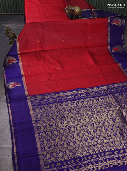 Pure dupion silk saree red and violet with zari woven buttas and woven butta border