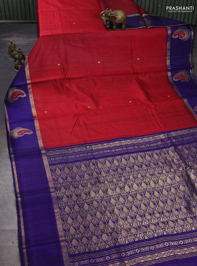 Pure dupion silk saree red and violet with zari woven buttas and woven butta border