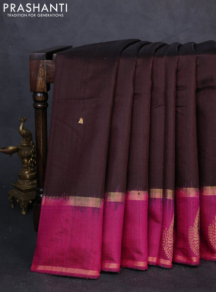 Pure dupion silk saree coffee brown and magenta pink with zari woven buttas and woven butta border