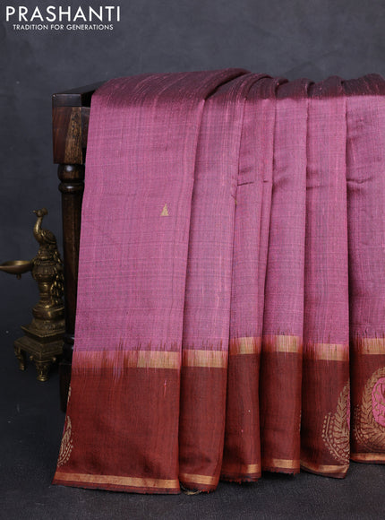 Pure dupion silk saree mauve pink and brown with zari woven buttas and woven butta border