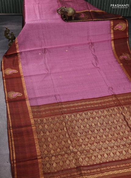 Pure dupion silk saree mauve pink and brown with zari woven buttas and woven butta border