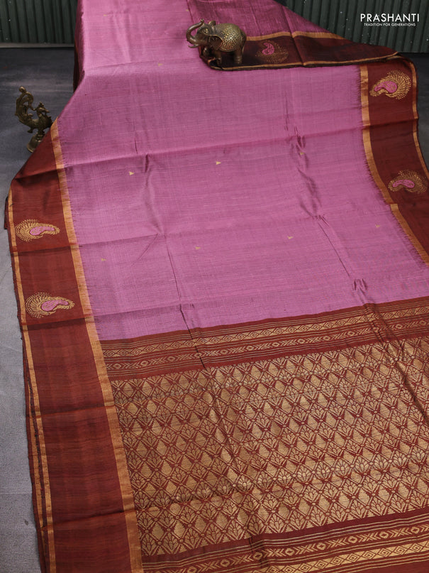 Pure dupion silk saree mauve pink and brown with zari woven buttas and woven butta border