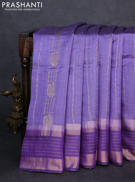 Pure dupion silk saree lavender and violet with allover zari weaves and zari woven border
