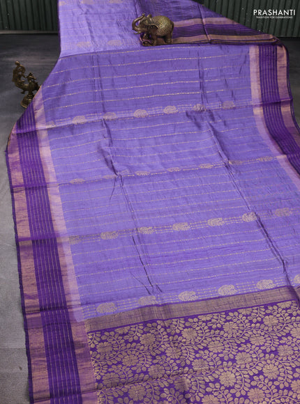 Pure dupion silk saree lavender and violet with allover zari weaves and zari woven border