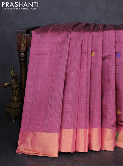 Pure dupion silk saree mauve pink with thread woven buttas and zari woven muniya butta border