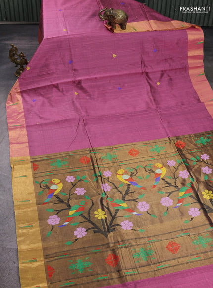 Pure dupion silk saree mauve pink with thread woven buttas and zari woven muniya butta border
