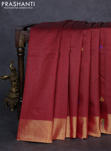 Pure dupion silk saree red with thread woven buttas and zari woven muniya butta border