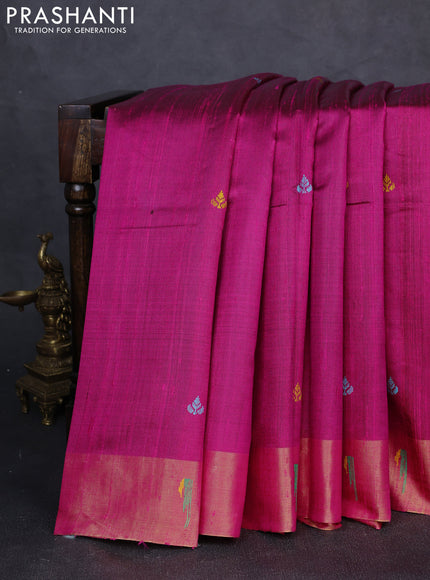 Pure dupion silk saree pink with thread woven buttas and zari woven muniya butta border