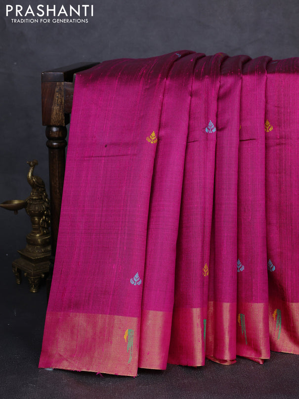 Pure dupion silk saree pink with thread woven buttas and zari woven muniya butta border