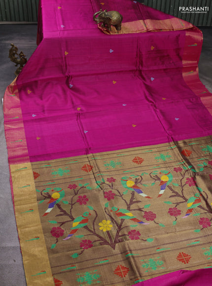 Pure dupion silk saree pink with thread woven buttas and zari woven muniya butta border