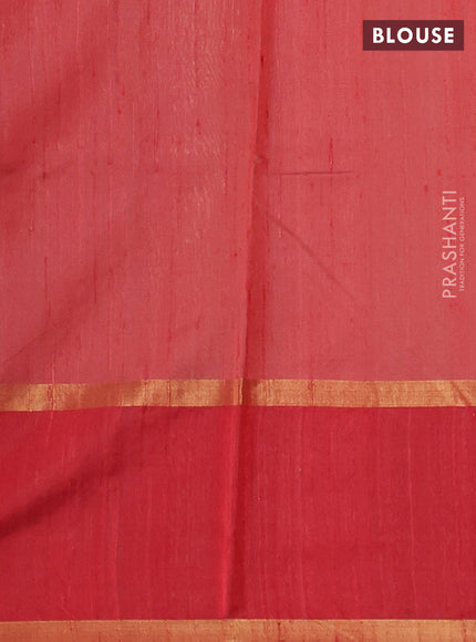 Pure dupion silk saree peach shade and red with zari woven buttas and long zari woven border