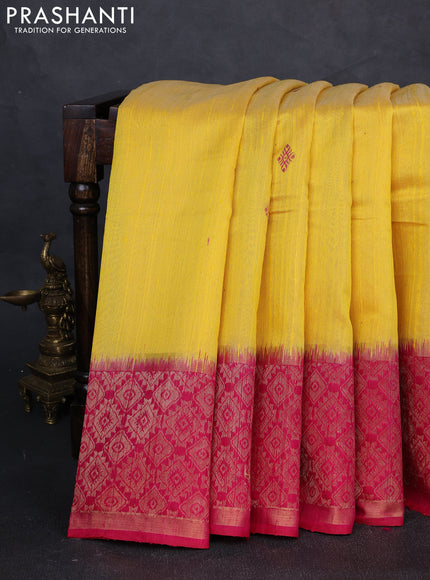 Pure dupion silk saree yellow and pink with thread woven buttas and long zari woven border