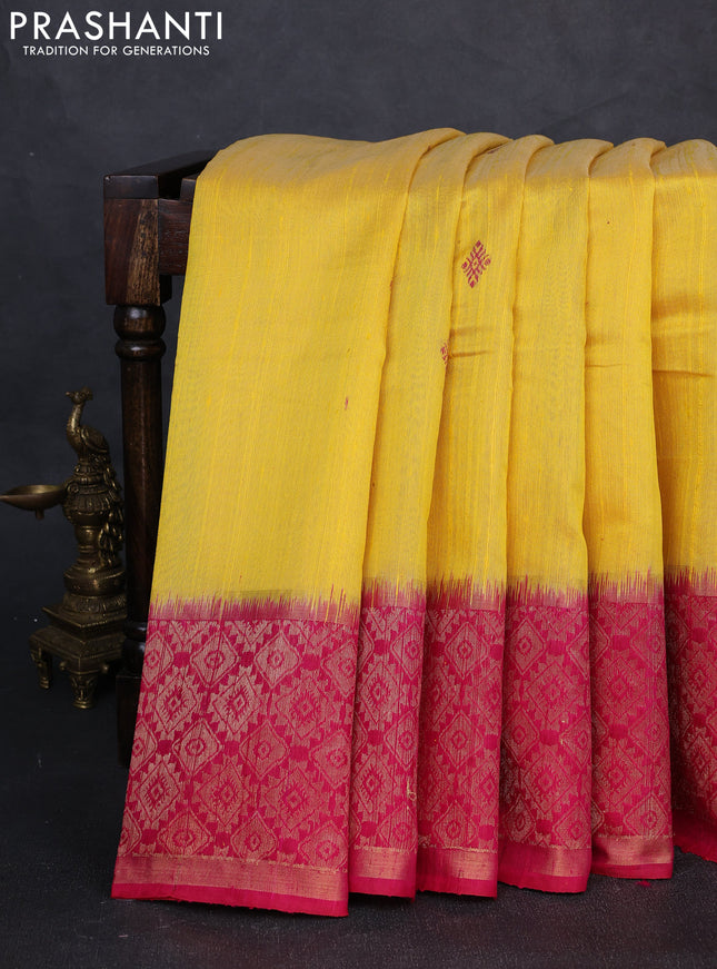 Pure dupion silk saree yellow and pink with thread woven buttas and long zari woven border