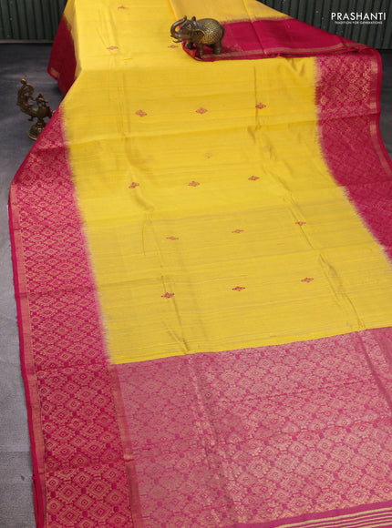 Pure dupion silk saree yellow and pink with thread woven buttas and long zari woven border