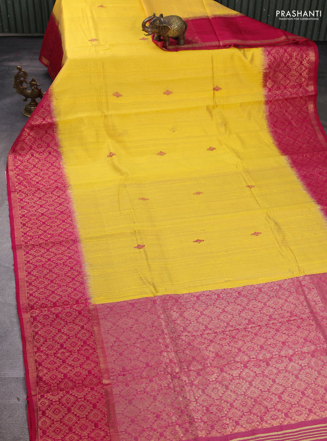 Pure dupion silk saree yellow and pink with thread woven buttas and long zari woven border