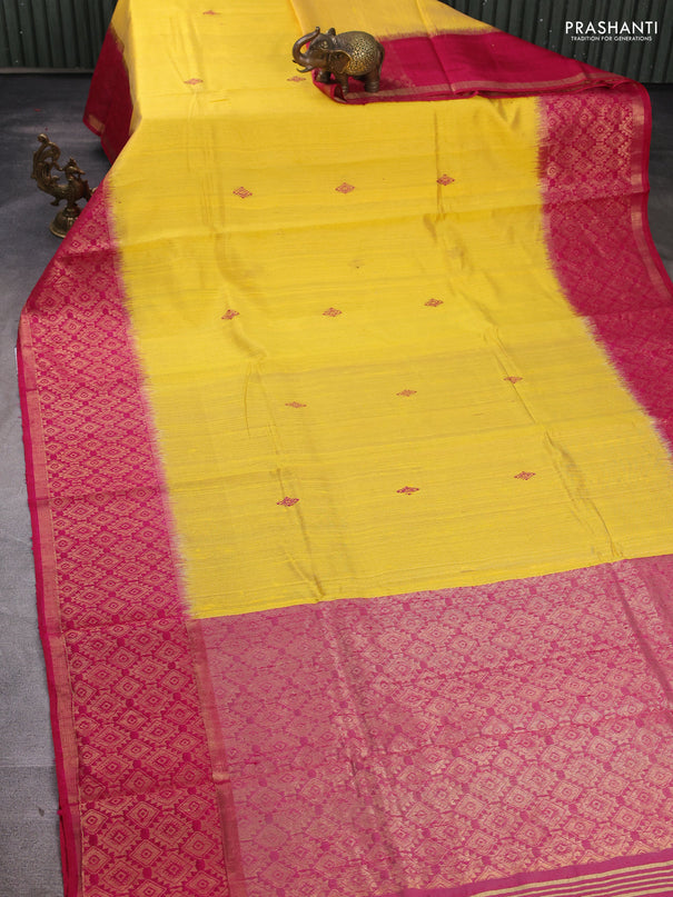 Pure dupion silk saree yellow and pink with thread woven buttas and long zari woven border