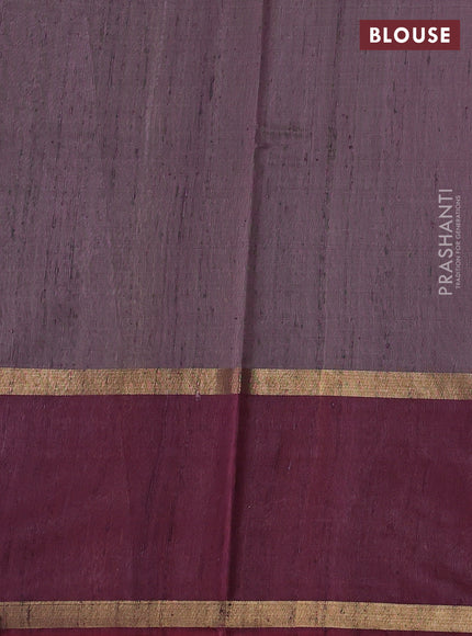 Pure dupion silk saree grey and deep maroon with thread woven buttas and long zari woven border