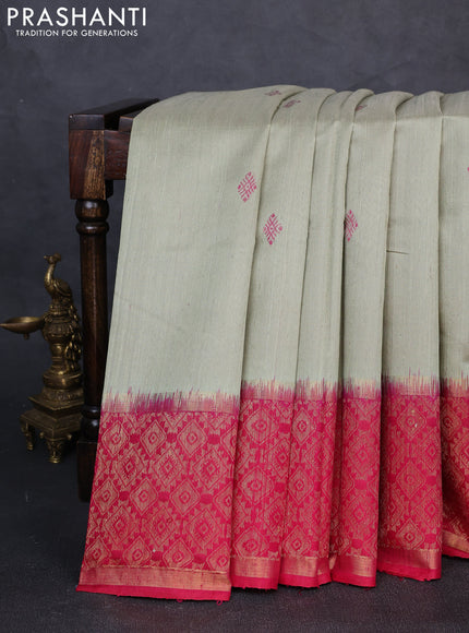 Pure dupion silk saree pastel green and pink with thread woven buttas and long zari woven border