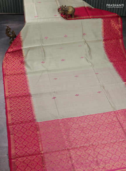 Pure dupion silk saree pastel green and pink with thread woven buttas and long zari woven border