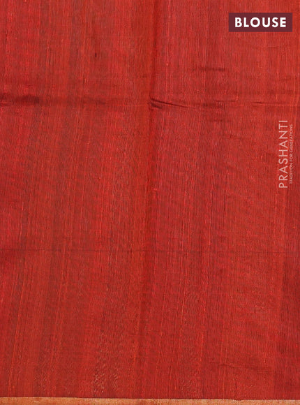 Pure dupion silk saree coffee brown and orange with thread & zari woven buttas and temple design border