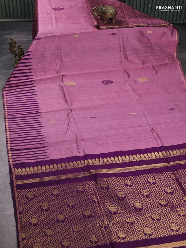 Pure dupion silk saree mauve pink and purple with thread & zari woven buttas and temple design border