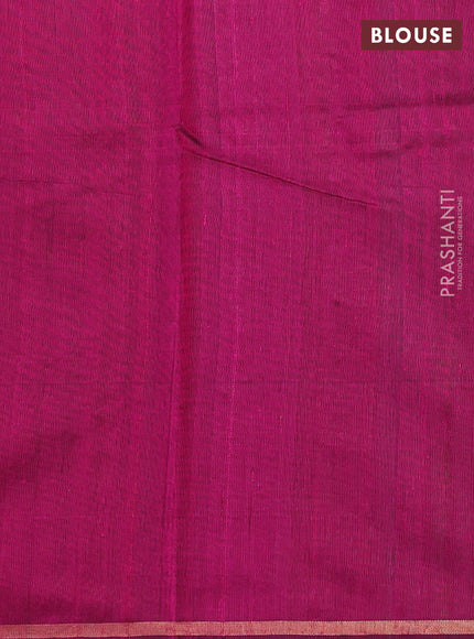 Pure dupion silk saree green and pink with thread & zari woven buttas and temple design border