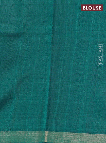 Pure dupion silk saree teal blue with thread & zari woven paisley buttas and zari woven border