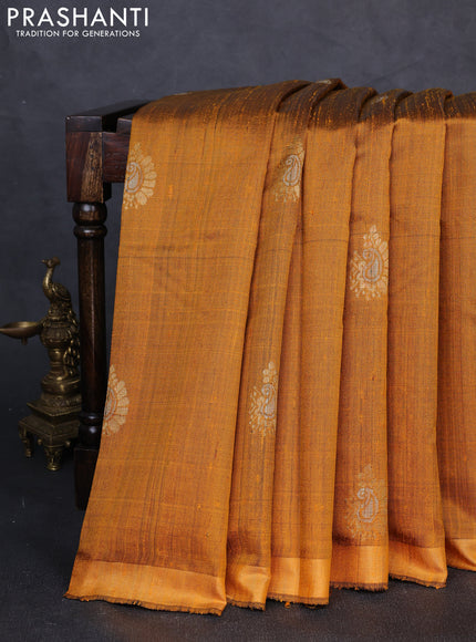 Pure dupion silk saree mustard yellow with thread & zari woven paisley buttas and zari woven border