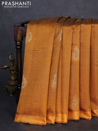 Pure dupion silk saree mustard yellow with thread & zari woven paisley buttas and zari woven border