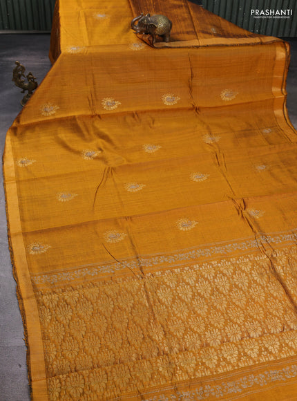 Pure dupion silk saree mustard yellow with thread & zari woven paisley buttas and zari woven border