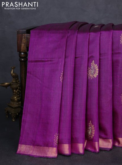Pure dupion silk saree purple with thread & zari woven paisley buttas and zari woven border
