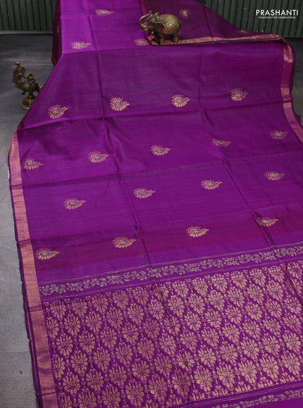 Pure dupion silk saree purple with thread & zari woven paisley buttas and zari woven border
