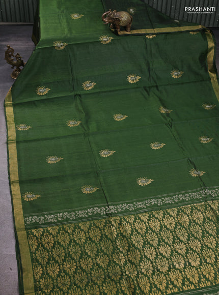 Pure dupion silk saree sap green with thread & zari woven paisley buttas and zari woven border
