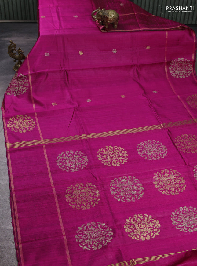 Pure dupion silk saree pink with thread & zari woven buttas and woven butta border