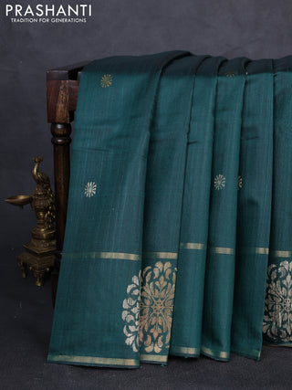 Pure dupion silk saree green with thread & zari woven buttas and woven butta border