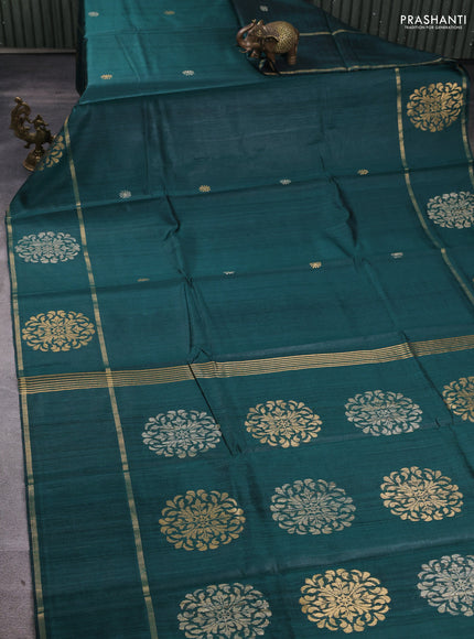 Pure dupion silk saree green with thread & zari woven buttas and woven butta border