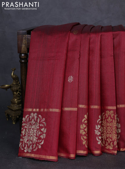 Pure dupion silk saree red with thread & zari woven buttas and woven butta border