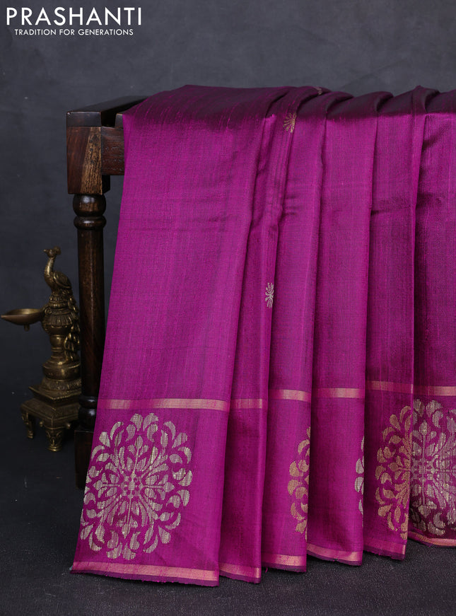 Pure dupion silk saree purple with thread & zari woven buttas and woven butta border