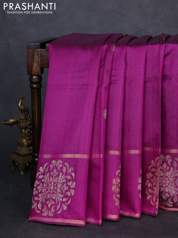 Pure dupion silk saree purple with thread & zari woven buttas and woven butta border