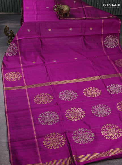 Pure dupion silk saree purple with thread & zari woven buttas and woven butta border