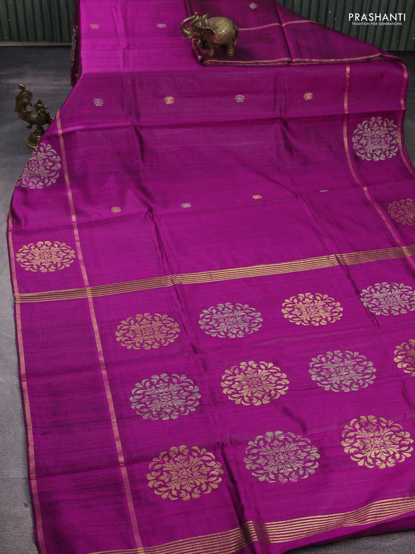 Pure dupion silk saree purple with thread & zari woven buttas and woven butta border