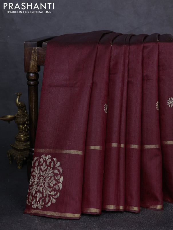 Pure dupion silk saree deep maroon with thread & zari woven buttas and woven butta border